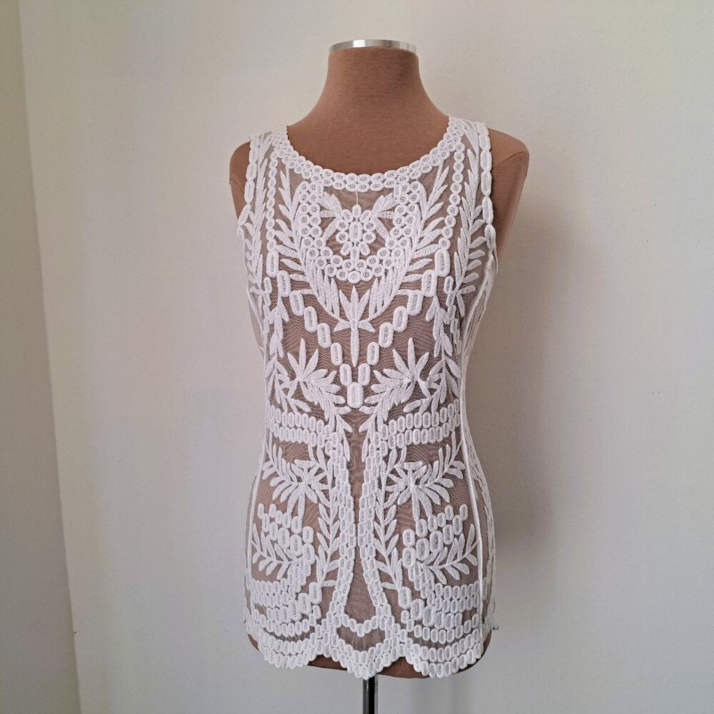 Laundry Shelli Segal Women's Embroidered Tank Top White Color Size Small